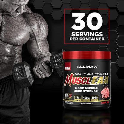 ALLMAX Nutrition - MUSCLEAA, Amino Energy for Strength and Muscle gain, Supports Hydration, Stamina and Exercise Performance, Formulated with 7000mg EAAs and 4200mg BCAAs (Candy Keys)