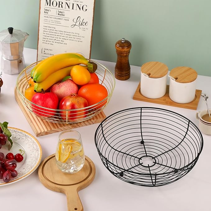 IBWell® Black Fruit Bowl for Kichen Countertop, Round Wire Fruits Breads Vegetables Snacks Canddy Basket - 11.5"x3.4"(DxH)