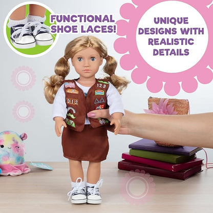 5pc Girls Troop Doll Outfit - 18" Doll Clothes  Accessories - Set Includes Shirt, Skirt, Socks, Sneakers,  Vest with Badges - Gifts for Girls