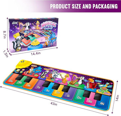 Colorful musical mat with 25 built-in sounds, 7 instruments, 15 melodies, entertaining and educational for kids.