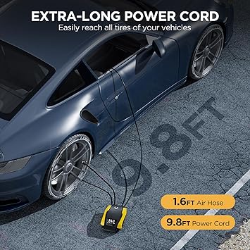 Tire Inflator Portable Air Compressor, Tire Air Pump for Car Tires, 12V DC 150PSI Auto Bike Pump with Digital Pressure GaugeLED Light, Yellow, Large