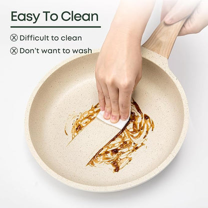 8 Inch Nonstick Frying Pan Skillet with Lid,Granite Non Stick Omelet Pans,Induction Compatible Egg Pan with Heat Resistant Handle,PFOA Free