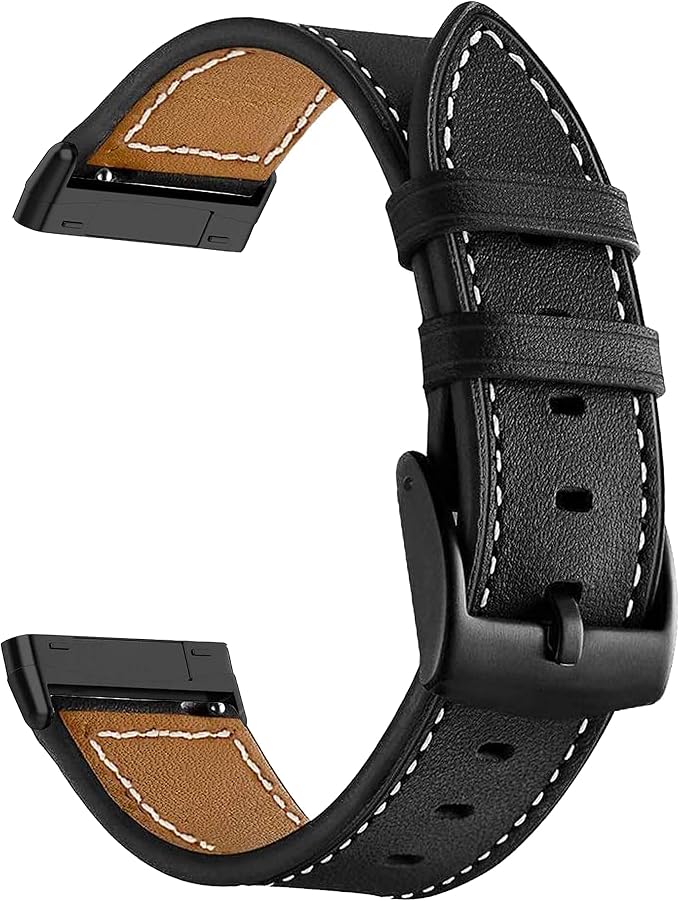 for Fitbit Versa 4 Bands, Geniue Leather Replacement Watch Strap for Fitbit Versa 4/ Versa 3, Fitbit Sense 2/Sense Bands for Women Men-Black
