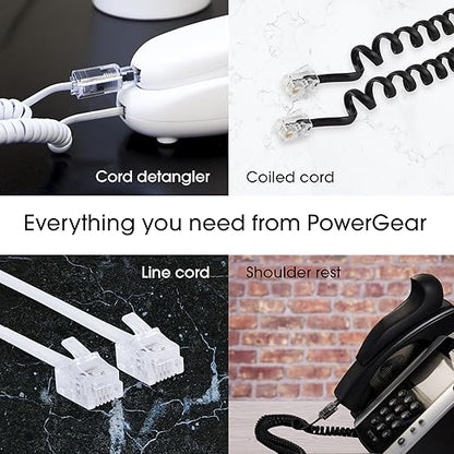 Power Gear Telephone Line Cable, 25 feet, Black Phone Cable, Modular Ends, Works for Phone, Modem or Fax Machine, For Home or Office Use, 76580