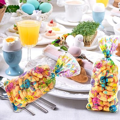 Chuangdi 100 Pack Easter Treat Bags Bunny Candy Cellophane Bag Easter Egg Goodie Cooikes Gift for Party Favor Supplies(Rabbit Style)