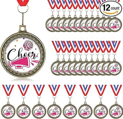 Kigeli Cheer Medals Cheerleading Cheerleader Award Cheer Trophy 1st Place Medals Patriotic Medal with Neck Ribbons