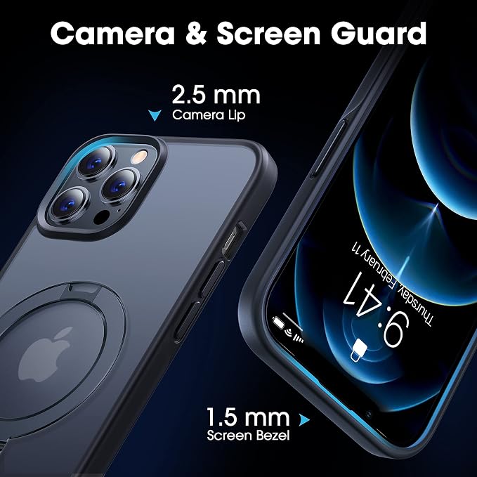 CASEKOO Ultra-Magnetic Stand for iPhone 16 Pro Case [Military Drop Protection] [Compatible with MagSafe] Shockproof Translucent Matte Slim Ring Holder Case for iPhone 16 Pro 6.3", Gold