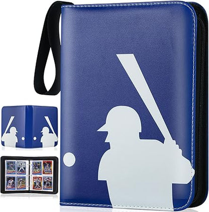 Baseball Card Binder, Trading Card Binder with Sleeves, Sports Card Binder Collectible Trading Card Albums Fits Cards with 50 Removable Sleeves (Blue, 400 Pockets)