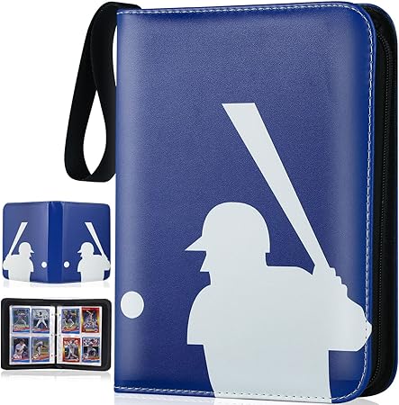 Baseball Card Binder, Trading Card Binder with Sleeves, Sports Card Binder Collectible Trading Card Albums Fits Cards with 50 Removable Sleeves (Blue, 400 Pockets)