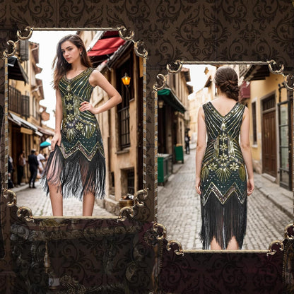 FEPITO 1920s Flapper Dresses for Women, Fringed Sequin | Great Gatsby Dress with 20s Accessories, Roaring 20s Costume
