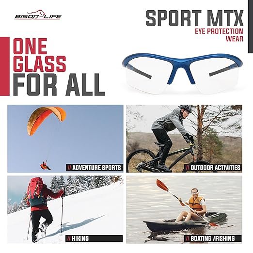 MTX Clear Safety Glasses with Blue Temple, ANSI Z87+, Impact Resistant, Anti-Scratch UV Protection Lens for Shooting, Yard Work, Cycling, and Outdoor Activities (1 Pack)