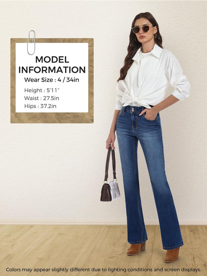Tall Women's 34"/36"/38" Inseam Curvy Bootcut Jeans Mid-Rise Stretchy Denim Pants Classic Bell Bottom Trouser