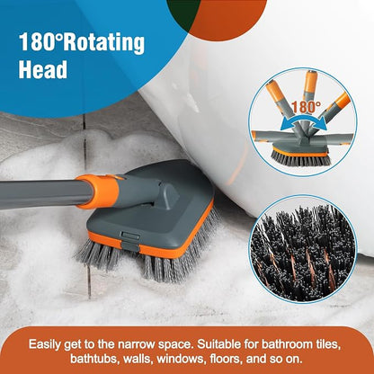 CLEANHOME Floor Scrub Brush Tile Tub Scrubber Brush 4 Different Cleaning Heads, Shower Brush, 56" Extendable Long Handle, For Kitchen, Bathroom, Tub, Tile, Wall