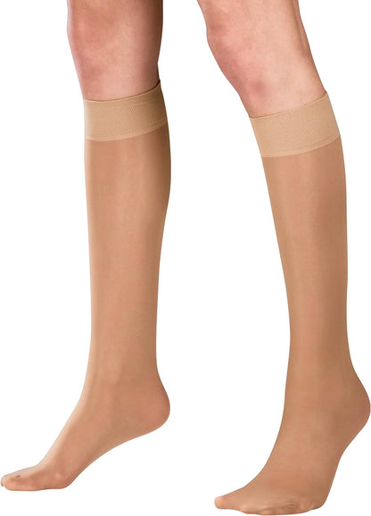 Truform Sheer Compression Stockings, 15-20 mmHg, Women's Knee High Length, 20 Denier, Beige, Large ( Box damage )