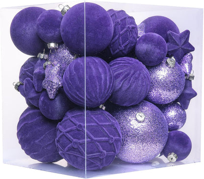 38 Pcs Navy Blue Velvet Christmas Ball Ornaments, Christmas Tree Decorations with Paper Ornaments, Shatterproof Hanging Xmas Décor Set for Office Home Holiday in 3 Sizes(Small Medium Large) (Product Color Is Different Than Pictures)