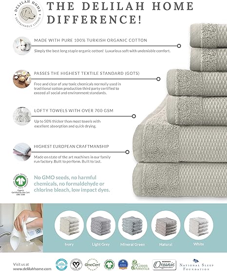 Delilah Home - Luxury Bath Towel Collection - 100 Cotton Turkish Towel Set for Bathroom - Ultra-Soft  Absorbent Organic Spa Towel (1 Piece Each 36x72in) Pack of 1 Towel (Mineral Green)
