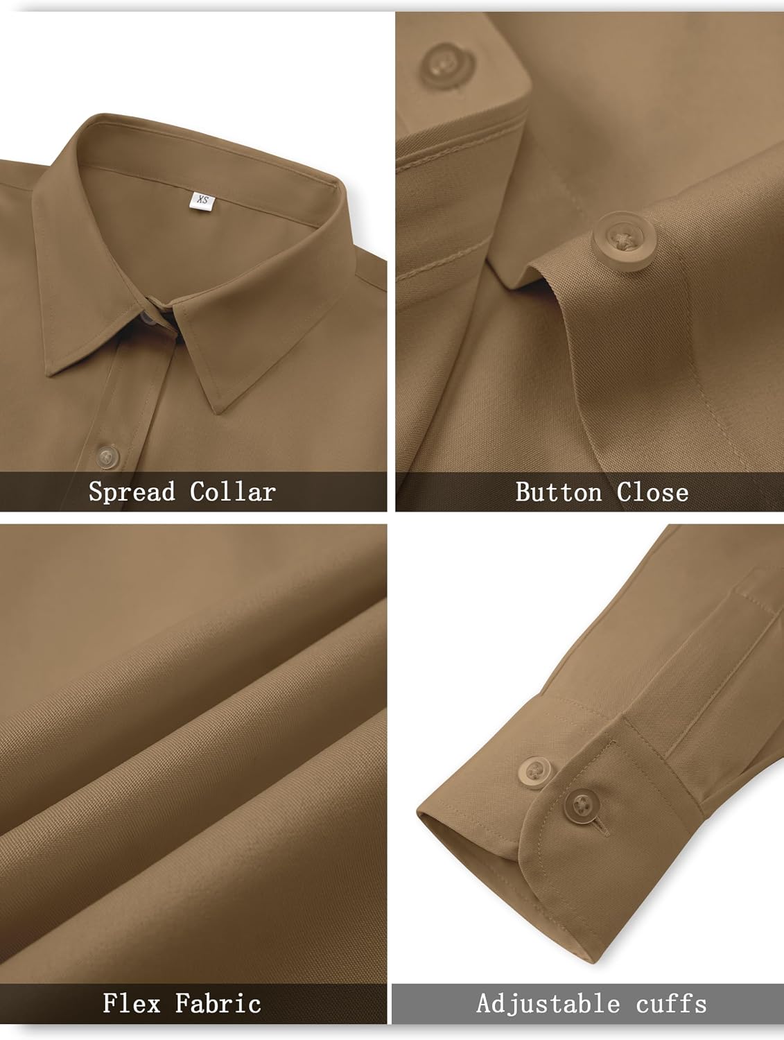 hearain Soft Wrinkle-Free Women's Button Down Dress Shirts Solid Long Sleeve Work Blouses Fit Stretch Casual Tops XXS-6XL