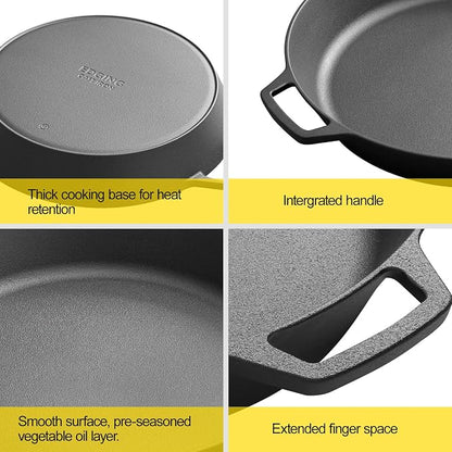 EDGING CASTING Pre-Seasoned Large Cast Iron Skillet 17 Inch, Dual Handle Outdoor Camping Frying Pan, Pizza Pan, Use for Grill, Stovetop, Induction, Oven Safe Cookware