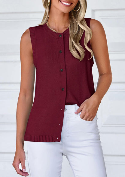 Size Large PRETTYGARDEN Sweater Vest Tops for Women 2026 Lightweight Summer Cardigan Sleeveless Button Up Knit Casual Spring Clothes