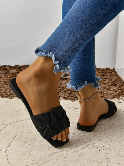 GORGLITTER Women's Summer Cute Flat Sandals Dress Slide Sandals Square Toe Wedding Shoes Vacation Trendy Sandals 2026.