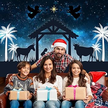 Avezano Christmas Nativity Backdrop for Photography Jesus Birthday Nativity Stable Scene Backdrop Christmas Party Decor Photoshoot Background (7x5ft)