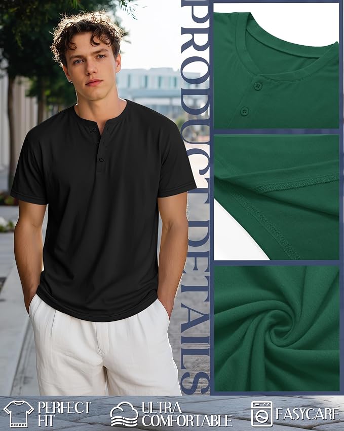 Ficerd 1 piece Men's Big and Tall Henley T-Shirts Short Sleeve Plus Size Tee Loose Casual Shirts Basic Oversized Tops