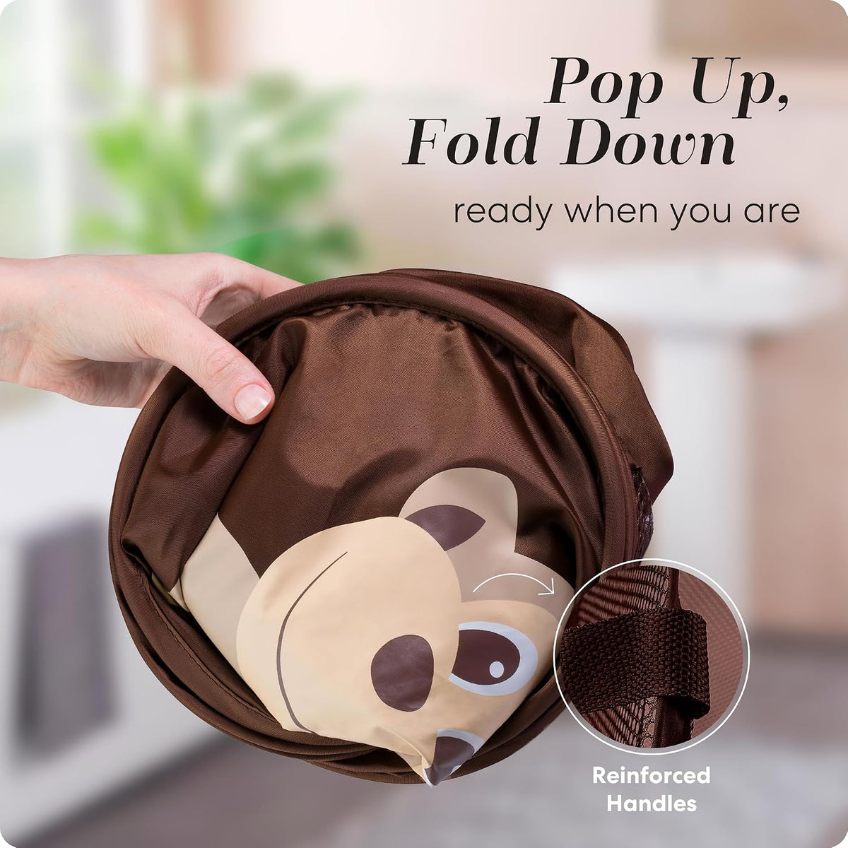 Handy Laundry Collapsible Mesh Pop Up Laundry Hamper with Side Pocket – Breathable, Space-Saving, Foldable Basket for Clothes, Toys, Travel & Storage, 14 x 13 x 24 in, Monkey
