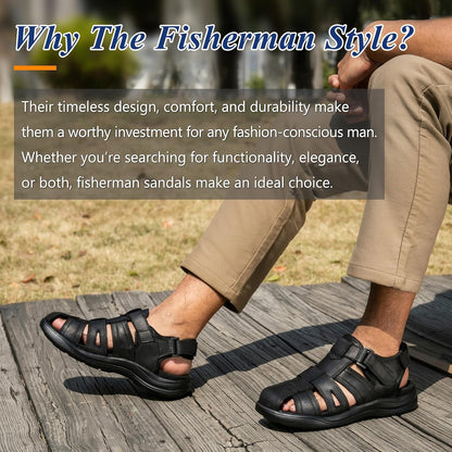 Size 13 Men's Sport Sandals Closed Toe Leather Hiking Athletic Walking Outdoor Beach Trail River Fishing Water Shoes Lightweight Comfortable Waterproof