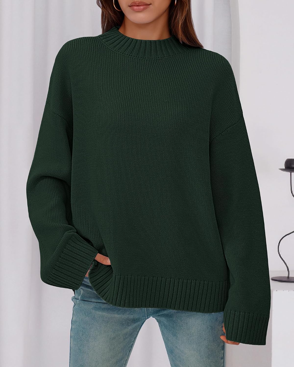 BTFBM Sweaters for Women 2026 Casual Crewneck Long Sleeve Loose Ribbed Knit Pullover Sweater Winter Clothes Fall Outfits