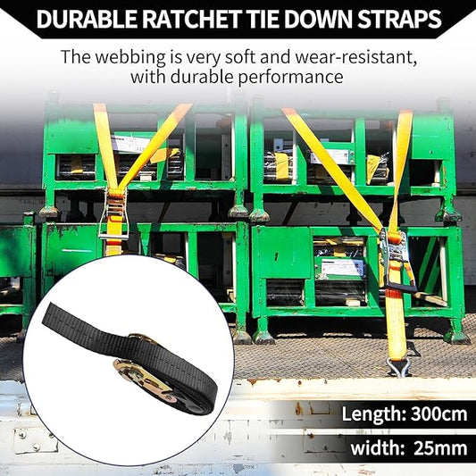Ratchet Tie Down StrapsHeavy Duty Tensioning Belts Motorcycle Trailer Trucks CargoAdjustable 800kg 1"x 10'  1 Pcs Black