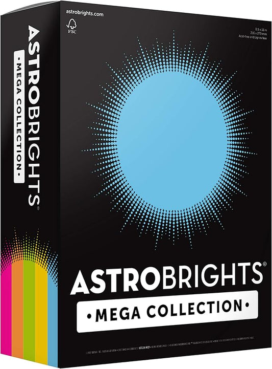 Astrobrights Mega Collection, Colored Paper, "Brilliant" 5-Color Assortment, 625 Sheets, 24 lb89 gsm, 8.5" x 11 - MORE SHEETS! (91684)
