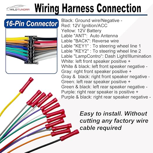 Radio Wiring Harness Kit for Android Car Stereo 16Pin ISO Radio Wire Harness 10Pin/20Pin RCA Connectors GPS Antenna Cable 4Pin/6Pin USB Cord Android Car Stereo Install Kit(6PCS)