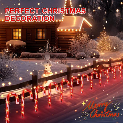 10" Christmas Candy Cane Lights (10PCS) for Landscape Decoration,Red  White Pathway Makers Lights (Include Stakes)