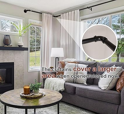 Industrial Curtain Rods for Windows 48 to 84, 2 Pack 1 Inch Heavy Duty Curtain Rods, IndoorOutdoor Curtain Rod 48-84 inch, Wrap Around Blackout Curtain Rod, Rustic Black Drapery Rods
