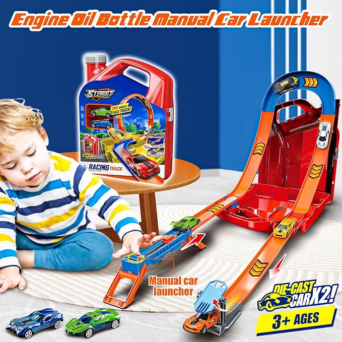 Race Track Toy Car Set with 2 Race Cars,2 in 1 Car Tracks Style with Storage Box,Changeable Tracks Toys Birthday Gifts for Kids 3 4 5 6 7 8+Year Old Boys Girls (Red)