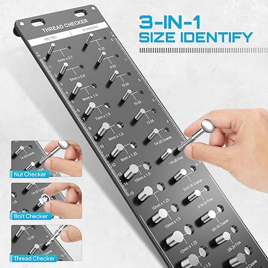 SEESII 34 Thread Checker, Nut and Bolt Thread Identifier Gauge: Precision Engineered with 15 Metric, 19 Standard  8 Drill Sizes for Accurate Measurement - Bolt Size Finder Tool for DIY Enthusiasts