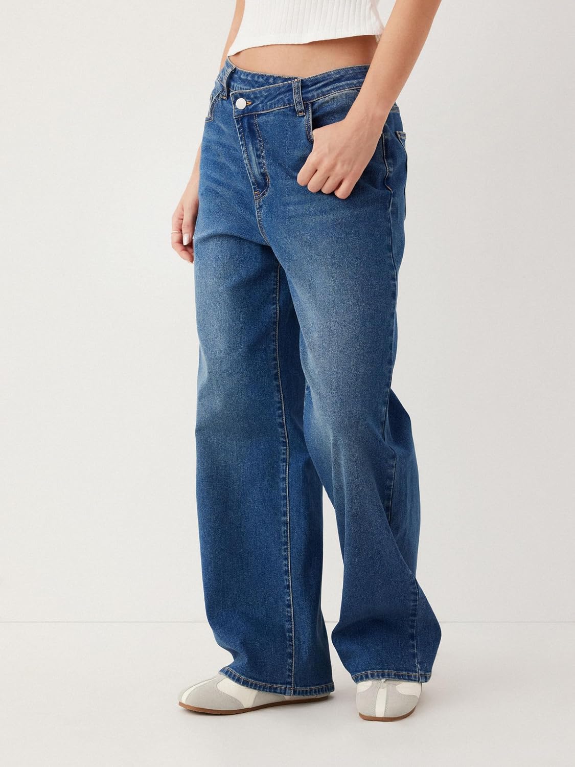 CIDER Women's Wide Leg Jeans Wrap High Waisted Baggy Boyfriend Jeans with Pockets Trendy Denim Pants