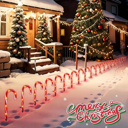 10" Christmas Candy Cane Lights (10PCS) for Landscape Decoration,Red  White Pathway Makers Lights (Include Stakes)