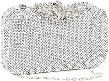 Womens Rhinestone Evening Bag with Butterfly Clasp Glitter Crystal Clutch Purse for Wedding Party