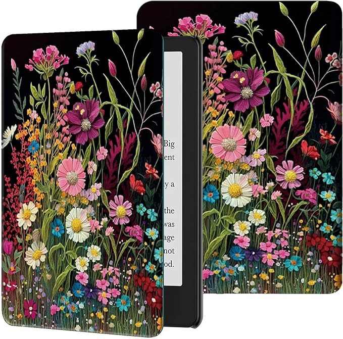Case for 7" All-New Kindle Paperwhite (12th Generation, 2024) and Kindle Colorsoft Signature Edition Slim Lightweight PU Leather Stand Smart Cover with Auto WakeSleep, Wildflowers