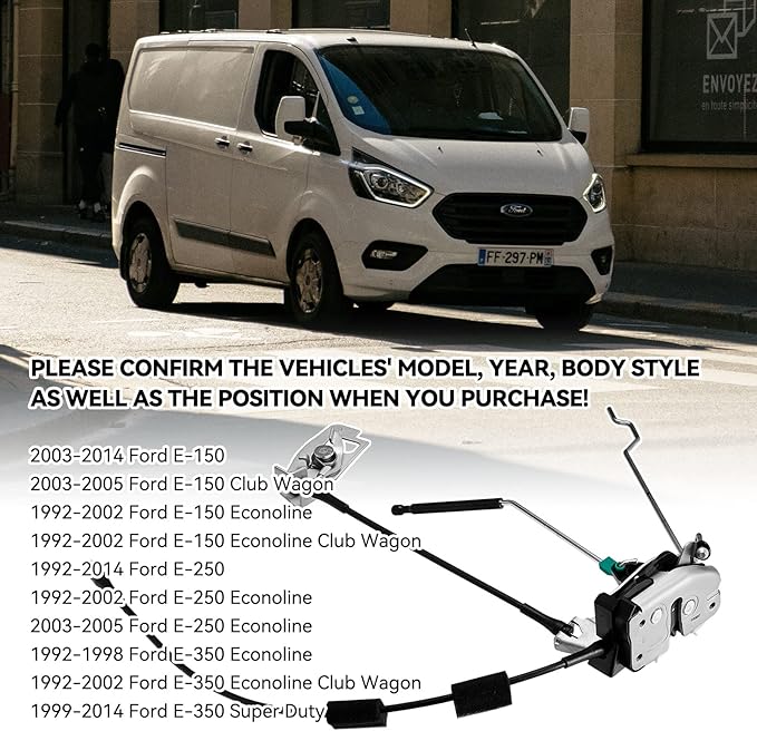 SYERAL Door latch assembly wcable  rod Right Side Rear Cargo door Compatible with 1992-2014 E-150 E-250 Club Wagon Econoline Club Wagon 6C2Z-15431A02-AA, 8C2Z-15431A02-C