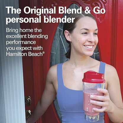 Hamilton Beach Portable Blender for Shakes and Smoothies, 14 Oz BPA Free Travel Cup & Lid, Durable Stainless Steel Blades, Personal Smoothie Blender, Red (51101RV)