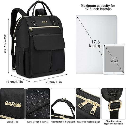 CAFELE Convertible Backpack for Women Men,School Backpacks for Teen Girls Boys,Large Wide Open Backpack with USB Charging Port, 17.3 Inch Work Laptop Backpack,Black(2321H-01)