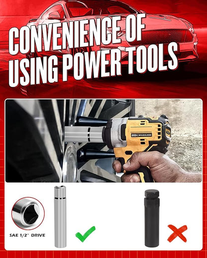 Spike Lug Nuts Socket Key, Stripped Lugnut Remover, 19mm Hex Universal Drive Spike Lugnuts Socket Tool with 5" Tall, Compatible with 14x1.5,14x2.0,916-18,12-20,12x1.5,12x1.25 Spiked Lug Nut