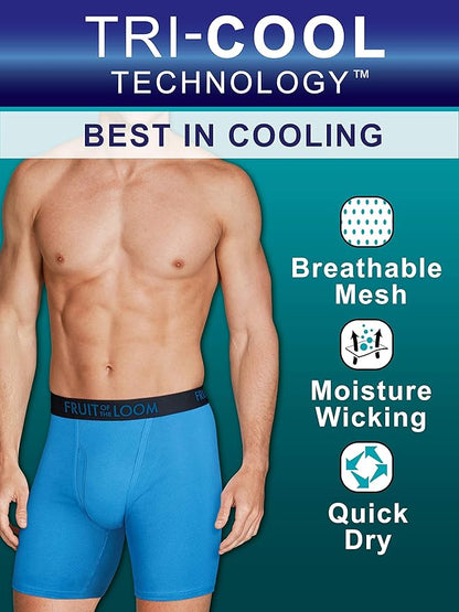 Fruit of the Loom Men's Breathable Boxer Briefs, Moisture Wicking Underwear, Assorted Color Multipacks