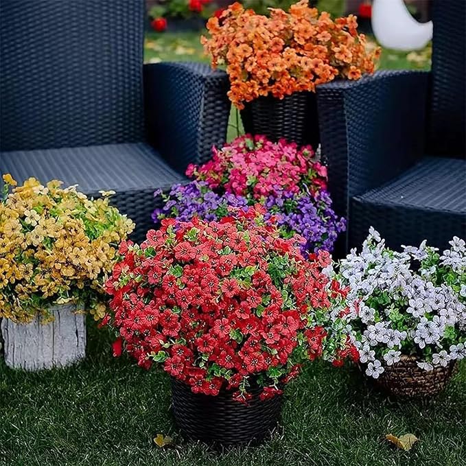 Arisefrom Flowers, Arisefrom Artificial Flowers, Arisefrom Artificial Outdoor Flower, Rainproof Uv Resistant, Lifelike Colorful Daisy Eucalyptus (White, Fill 1 Pot (120 Flowers))