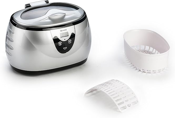 UKOKE 3800S Professional Ultrasonic Jewelry Cleaner Machine, 0.6L Portable Household Timer Device for Eyeglasses, Dentures, Watches, Rings  Silver, Fast Deep Cleaning for Small Accessories