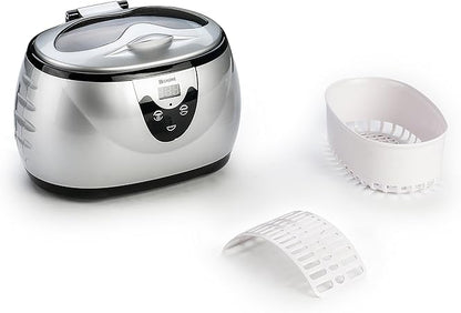 UKOKE 3800S Professional Ultrasonic Jewelry Cleaner Machine, 0.6L Portable Household Timer Device for Eyeglasses, Dentures, Watches, Rings  Silver, Fast Deep Cleaning for Small Accessories