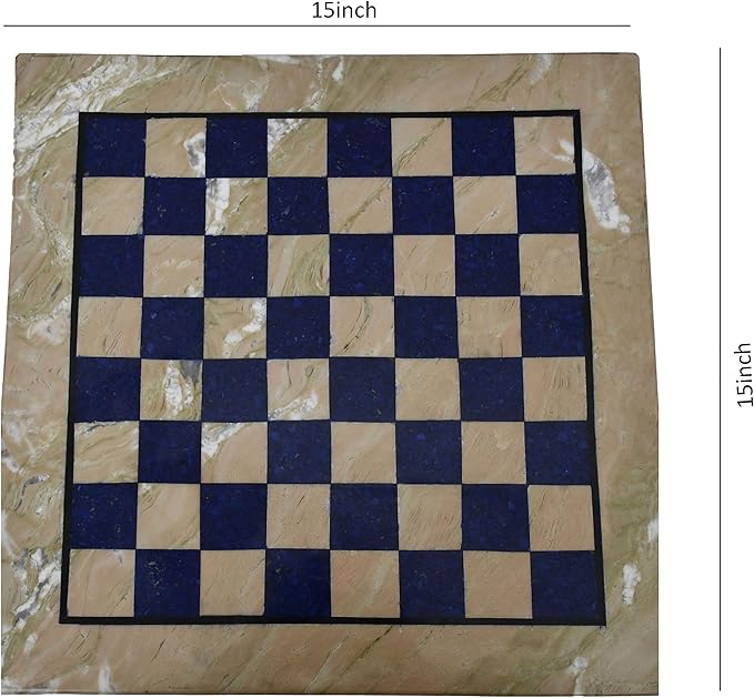 15x15 Marble and Lapis Lazuli Stone Chess Board - Handcrafted Luxury Game Board for Chess Enthusiasts and Collector