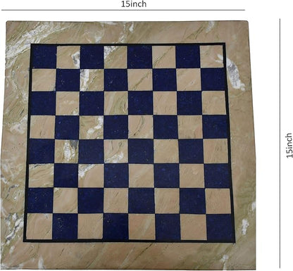15x15 Marble and Lapis Lazuli Stone Chess Board - Handcrafted Luxury Game Board for Chess Enthusiasts and Collector